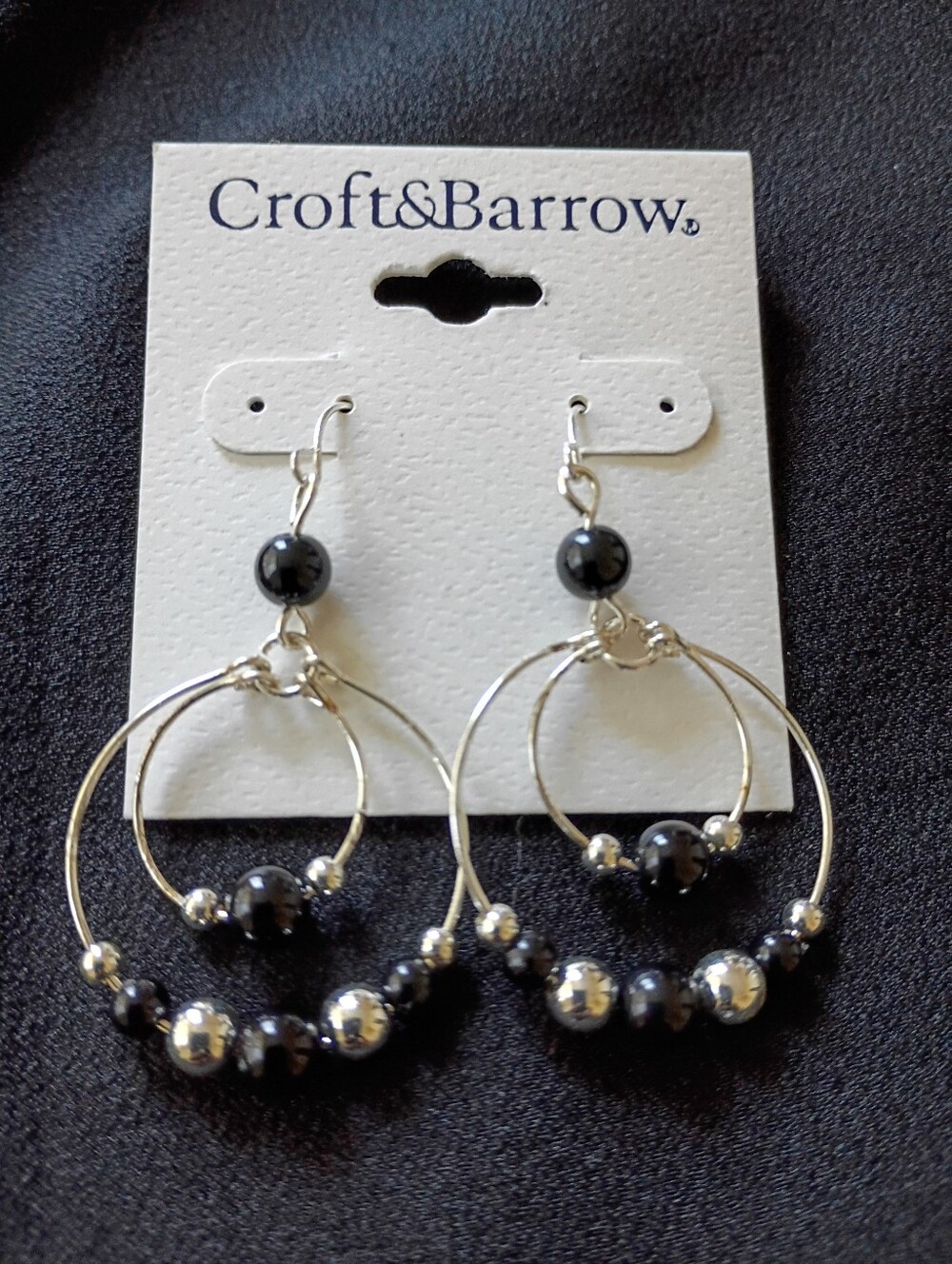 Fashion Jewelry Black Beaded Hoop Earrings